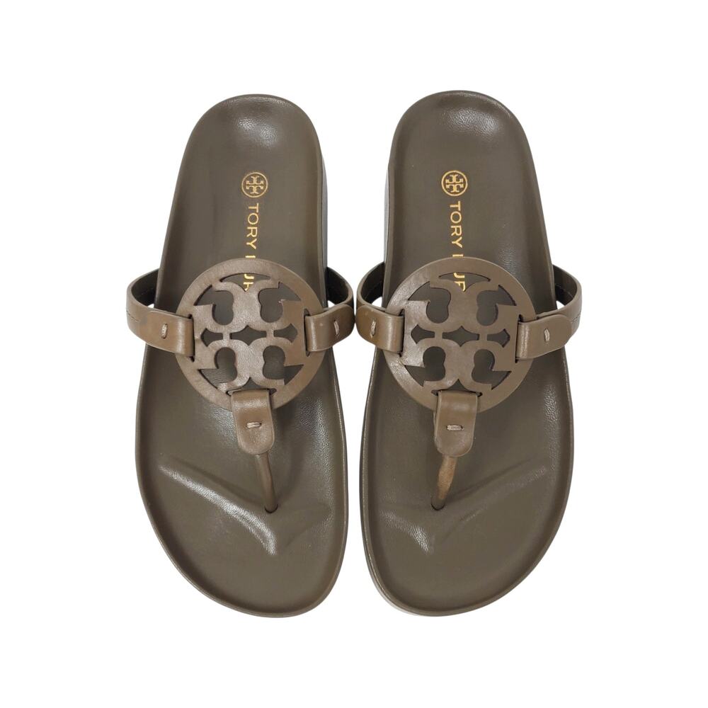 Tory Burch Miller Cloud Calf Leather Thong Sandals Olive Green 81032 Size US 7 M - Picture 2 of 11